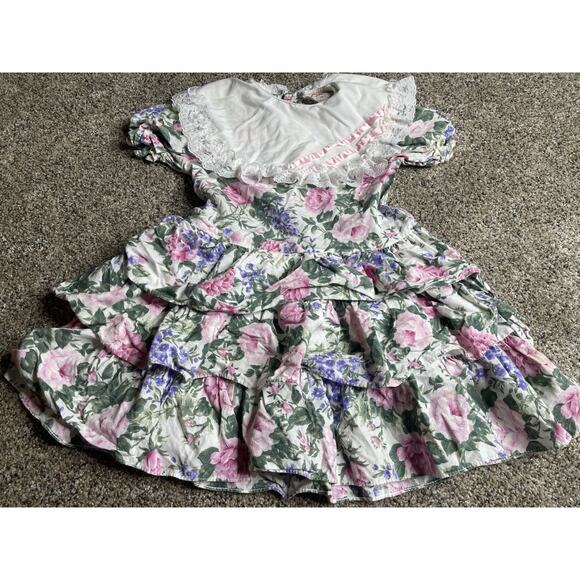Vintage Jill Lynn Dress Floral Ruffles Full Skirt Frilly Lace Size 5 USA Made - Picture 1 of 5